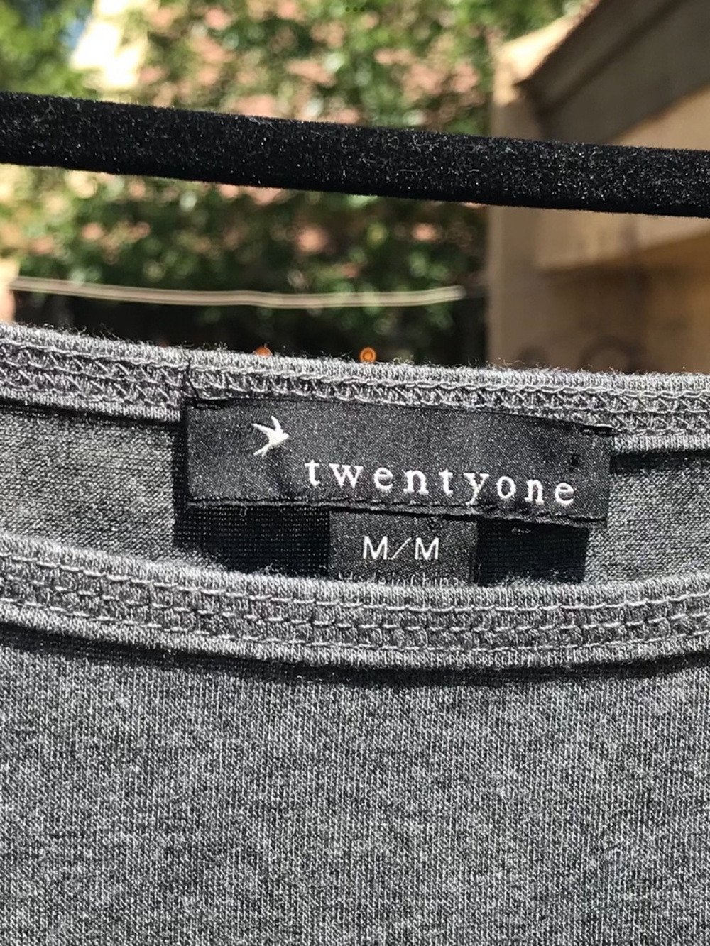 TWENTYONE Gray Top With Black Ribbon Detail Stretchy “Right Amount of Sexy” Sz M - Picture 4 of 6